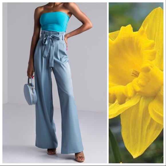 Pants - Dusty Blue High Rise Belted Pant
